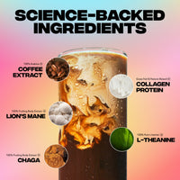 30 Servings Coffee+ Medium Roast with science-backed ingredients like coffee extract, collagen protein, lion’s mane, chaga, and L-theanine.